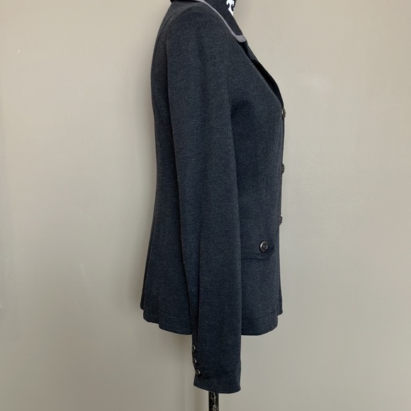 🛑SOLS❤️CAbi ponte twill Crew dark gray blazer wit/light gray piping - Picture 5 of 11